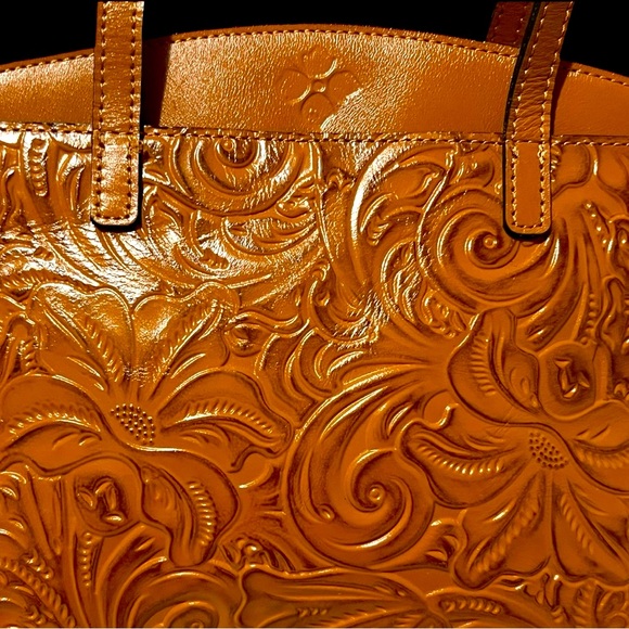 Patricia Nash Prescott Tote Shoulder Bag in hand tooled in Cognac Brown. - Picture 3 of 16
